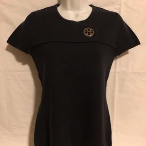 Tory Burch Navy Short Sleeve Sweater Top Sz Small